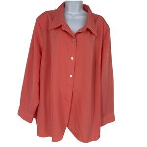 Susan Graver Coral Long-Sleeve Blouse With Side Slits & Cuffed Sleeves Size 3X